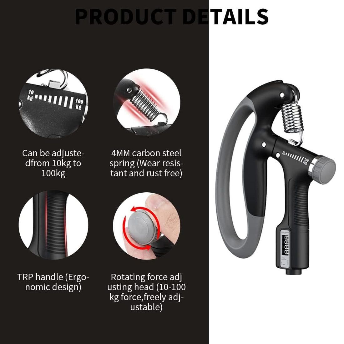 Adjustable Counting Grip – Hand Strengthener with Digital Counter for Forearm & Finger Exercise